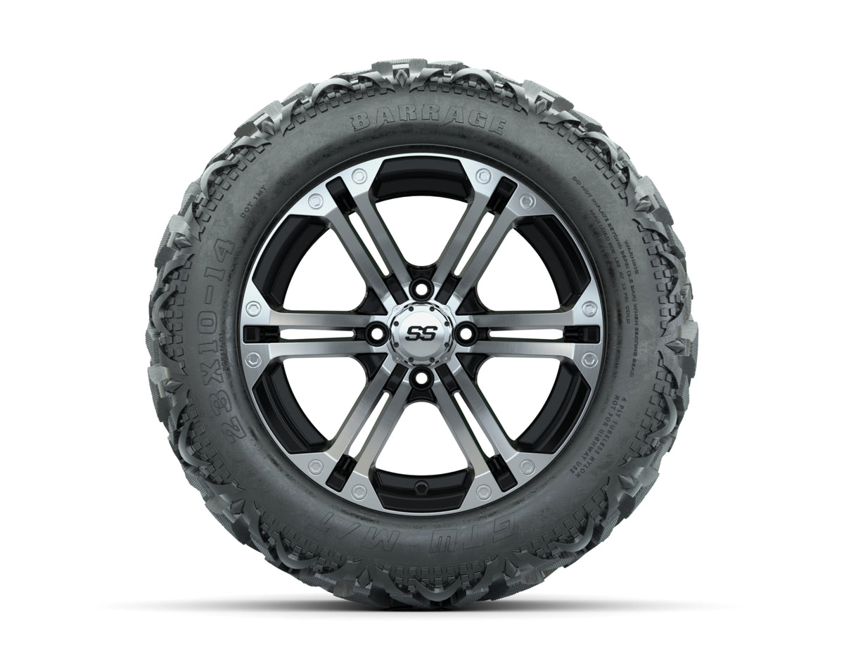 14 GTW Specter Black and Machined Wheels with 23 Barrage Mud Tires Set of 4