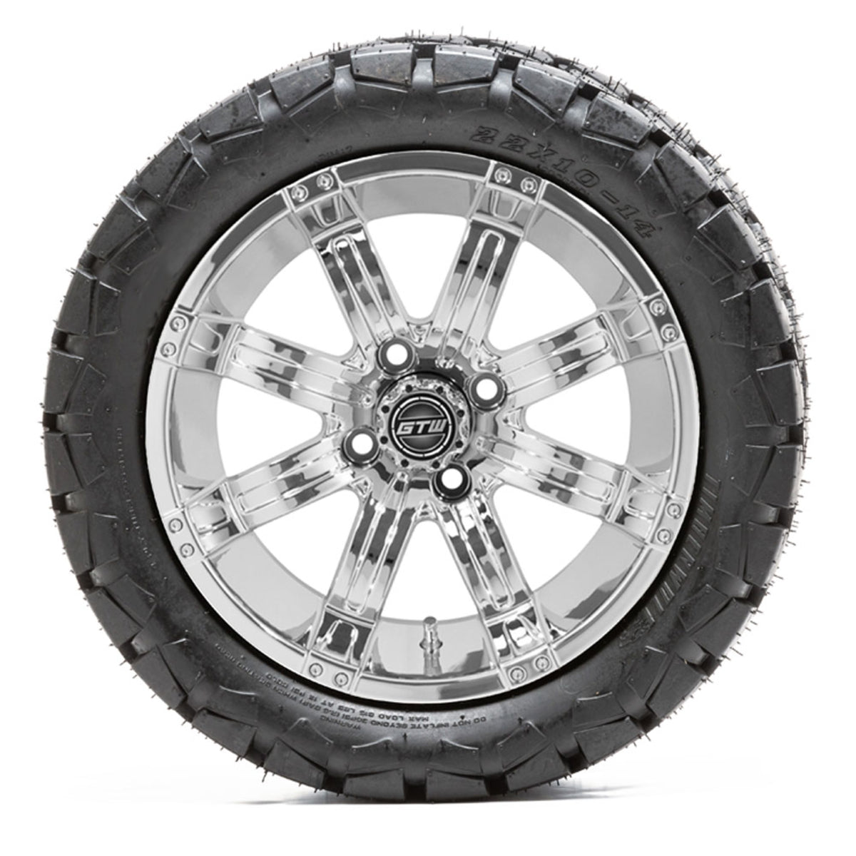14 GTW Tempest Chrome Wheels with 22 Timberwolf Mud Tires Set of 4