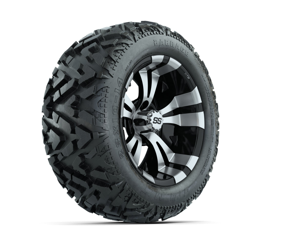 14 GTW Vampire Black and Machined Wheels with 23 Barrage Mud Tires Set of 4