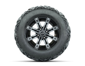 12 GTW Tempest Black and Machined Wheels with 23 Barrage Mud Tires Set of 4