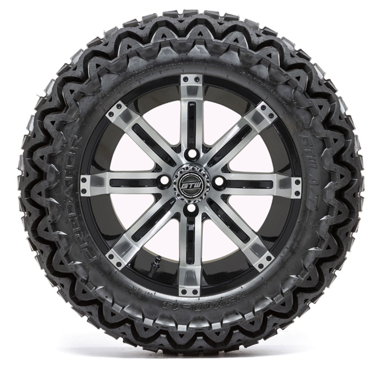14 GTW Tempest Black and Machined Wheels with 23 Predator A/T Tires Set of 4