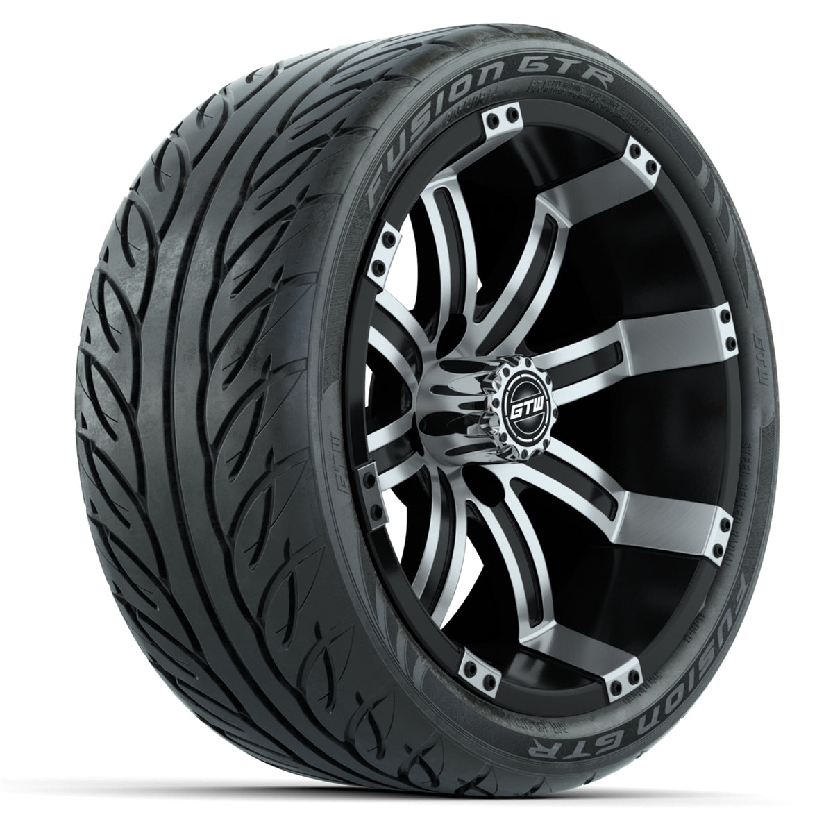 14 GTW Tempest Machined/Black Wheels with Fusion GTR Street Tires Set of 4