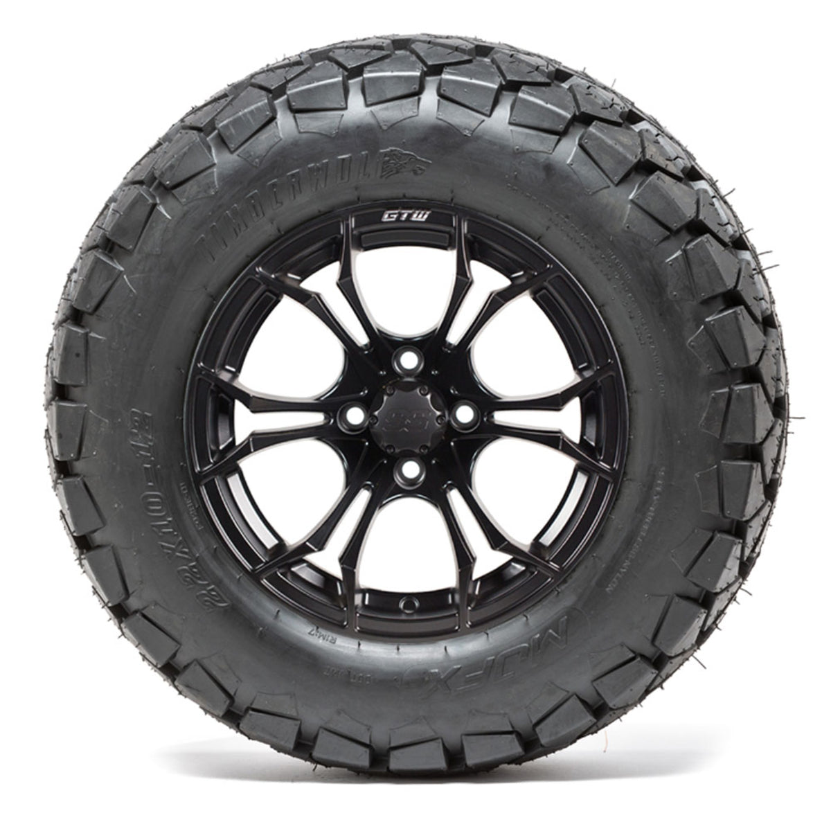 12 GTW Spyder Black and Machined Wheels with 22 Timberwolf Mud Tires Set of 4