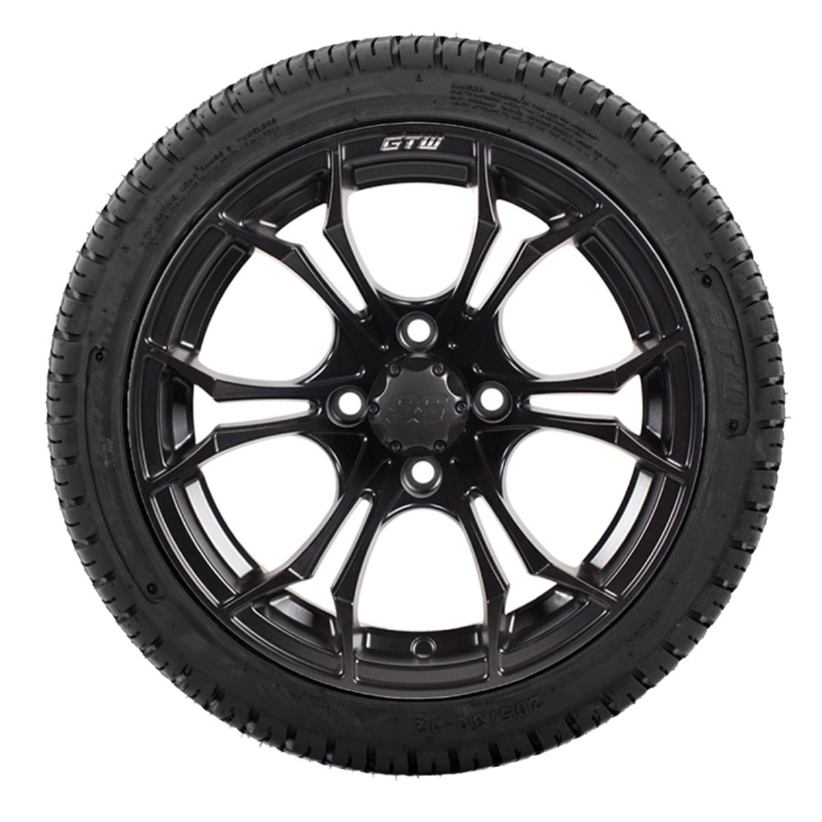 12 GTW Spyder Matte Black Wheels with 18 Fusion Street Tires Set of 4