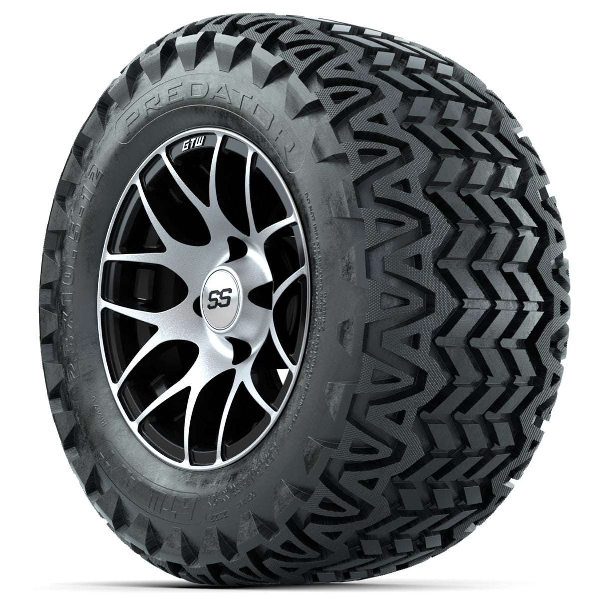 12 GTW Pursuit Black/Machined Wheels with Predator All-Terrain Tires Set of 4