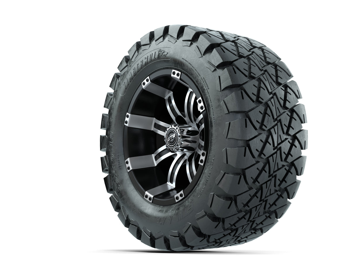 12 GTW Tempest Black and Machined Wheels with 22 Timberwolf Mud Tires Set of 4