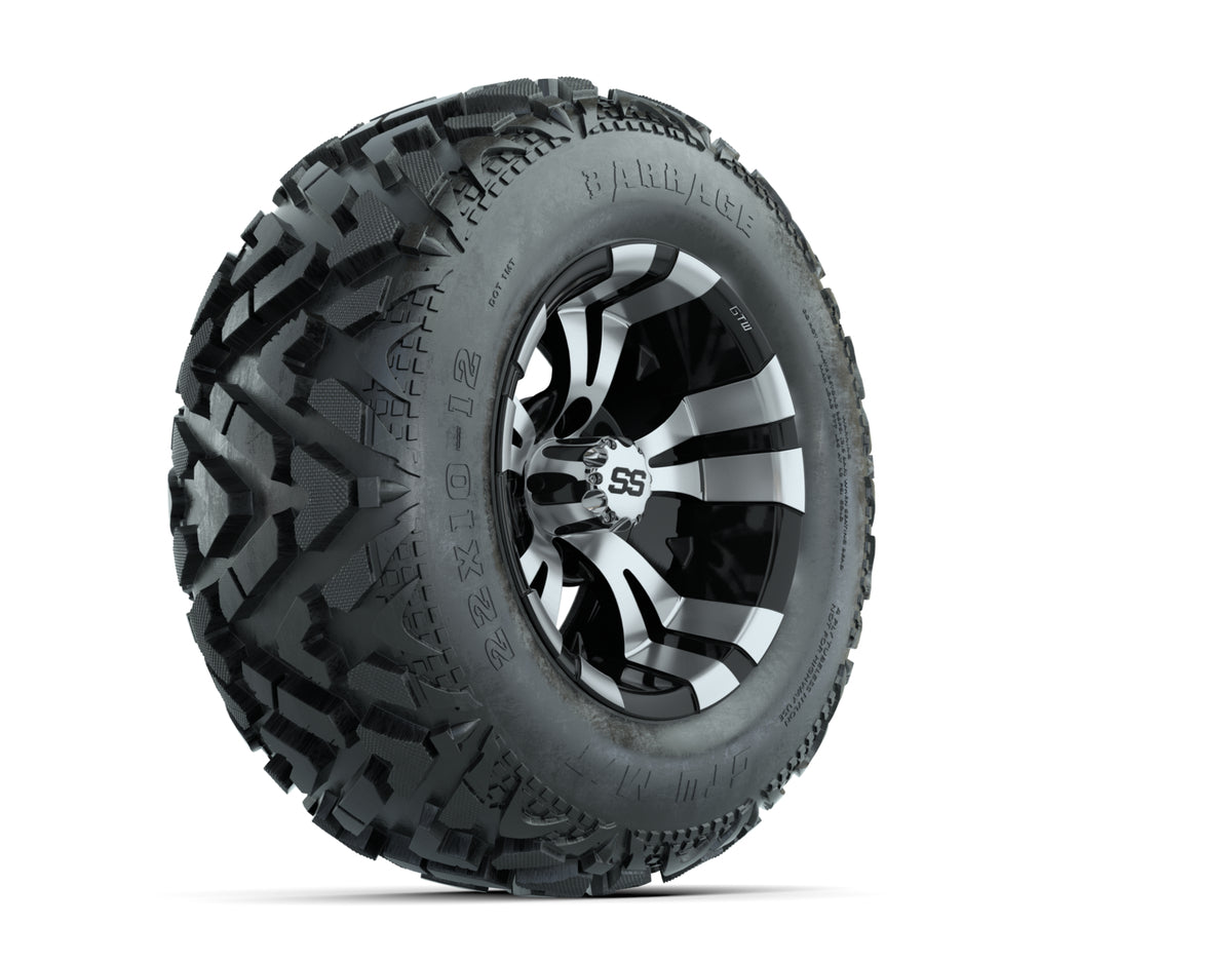 12 GTW Vampire Black and Machined Wheels with 23 Barrage Mud Tires Set of 4