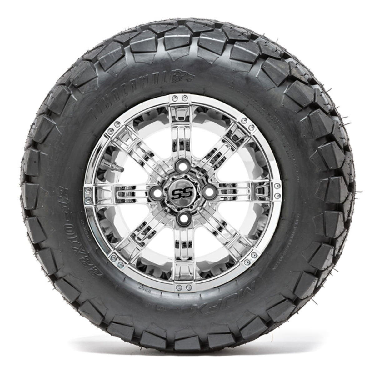 12 GTW Tempest Chrome Wheels with 22 Timberwolf Mud Tires Set of 4
