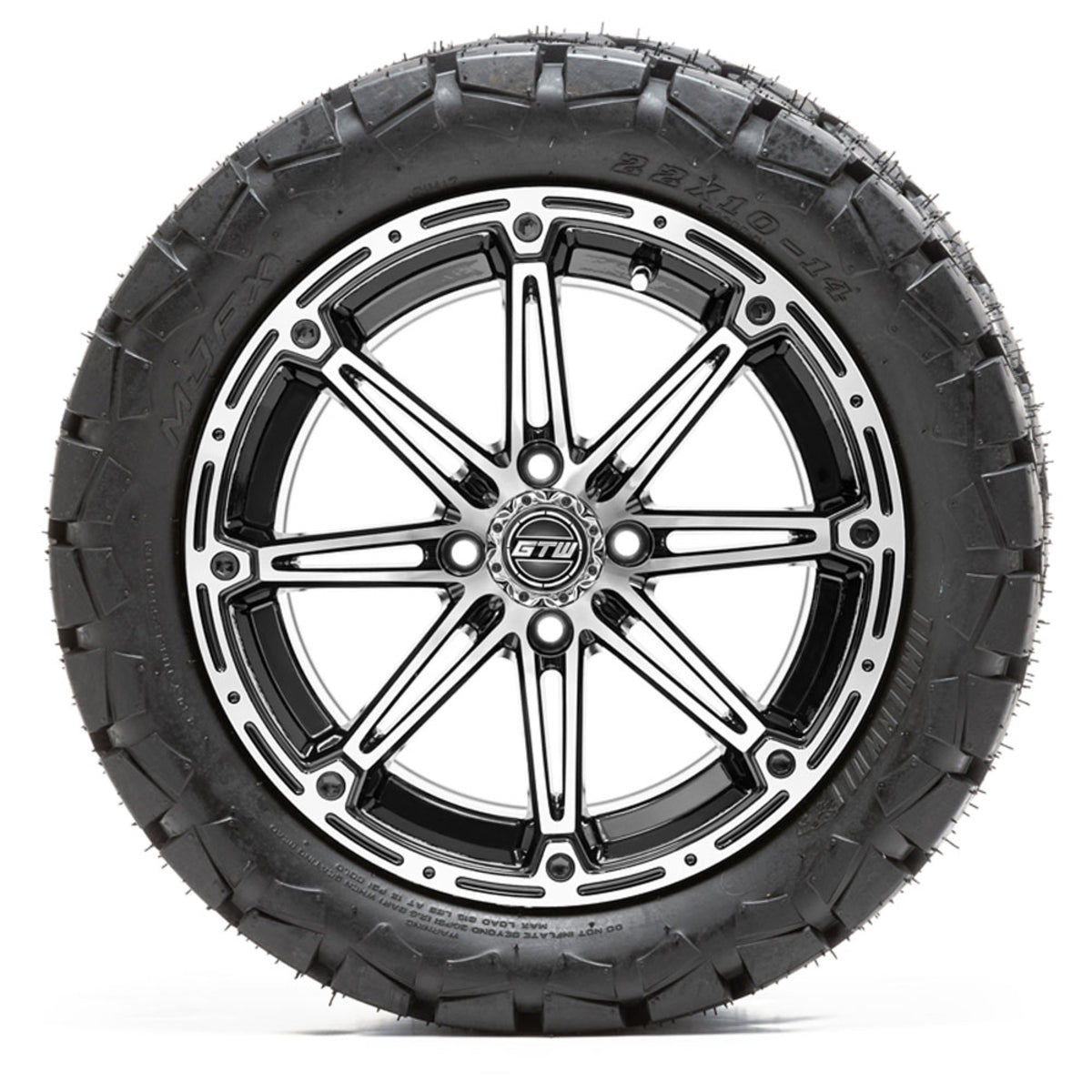 14 GTW Element Black and Machined Wheels with 22 Timberwolf Mud Tires Set of 4