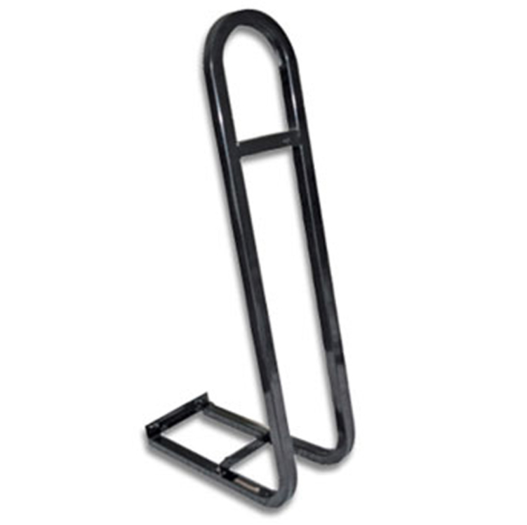 Black steel Club Car rear grab bar with footplate – bolt-on rear seat accessory for safety and passenger support on golf carts.