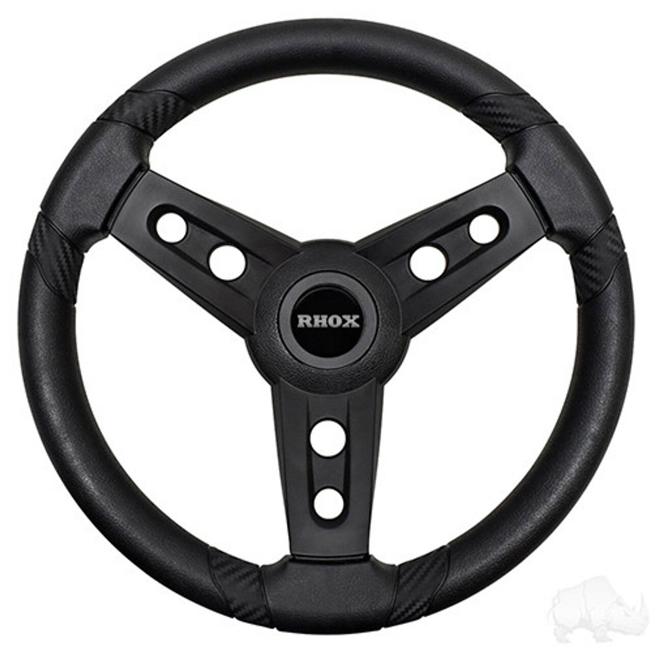 RHOX black golf cart steering wheel with textured grip and 3-spoke design for Club Car.