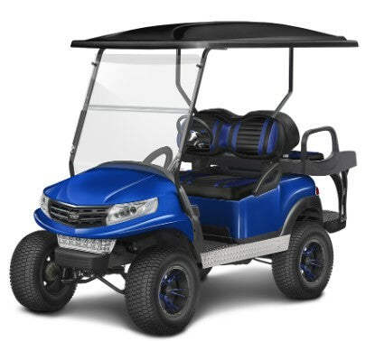 Club Car Precedent Body Kit – blue finish, lifted frame, rear seat