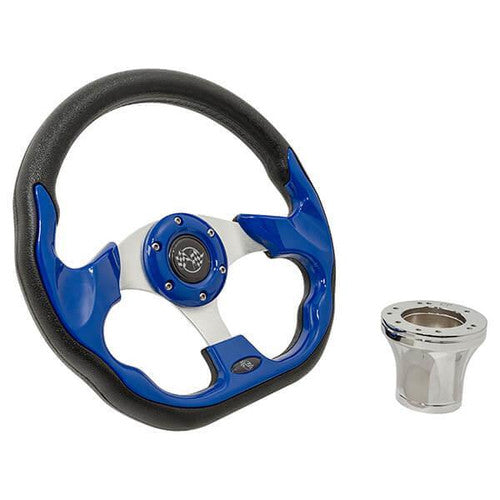 Steering Wheel Kit, Blue/Race 12.5 W/Chrome Adapter, E-Z-Go