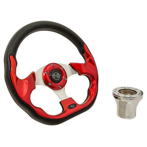 Steering Wheel Kit, Red/Race 12.5 W/Chrome Adapter, Club Car