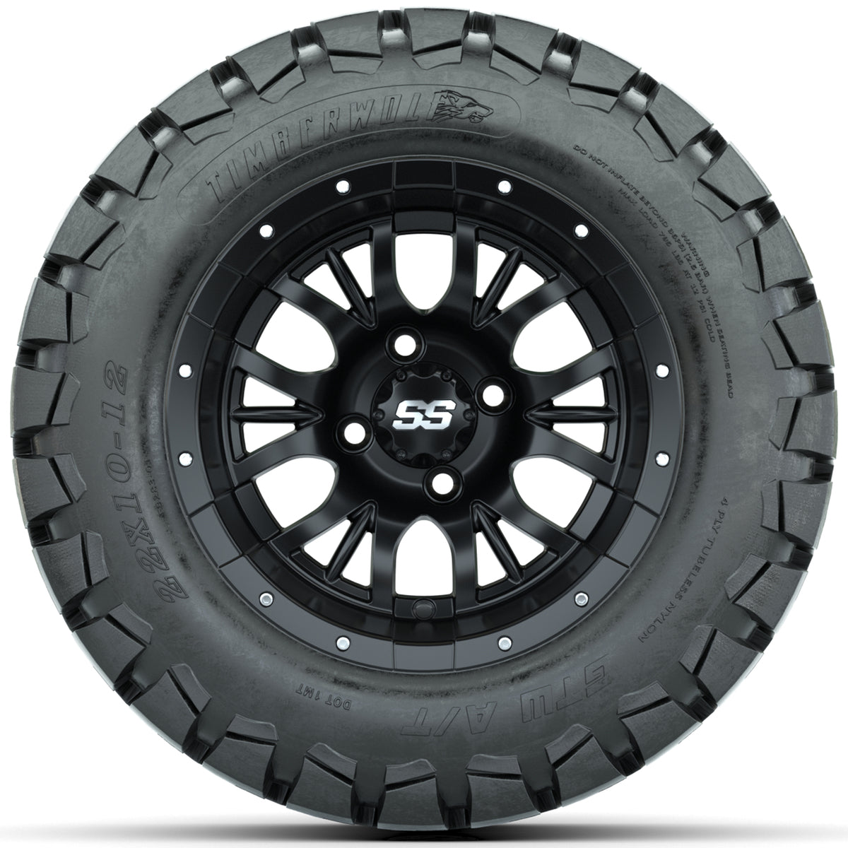 Set of (4) 12 in GTW Diesel Wheels with 22x10-12 GTW Timberwolf All-Terrain Tires