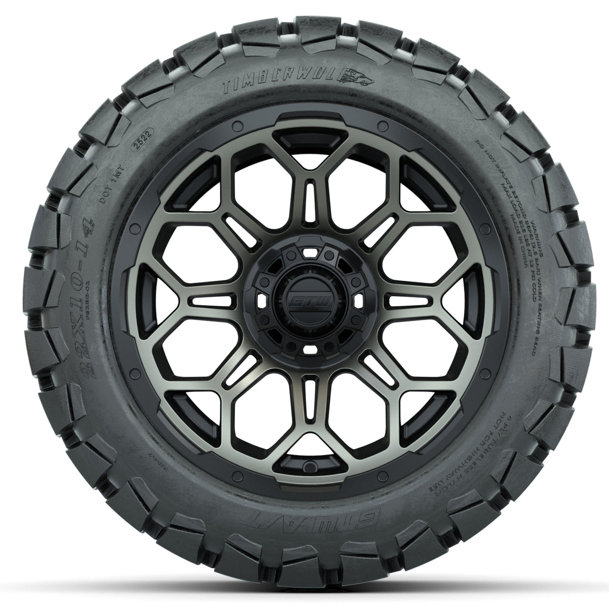 14 in GTW Bravo Wheels with 22x10-14 GTW Timberwolf All-Terrain Tires (Set of 4)