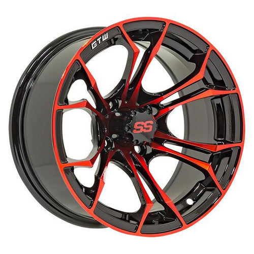 Wheel, 12x7 Spyder, Et-.25 Blk/Red W/Ss Cap