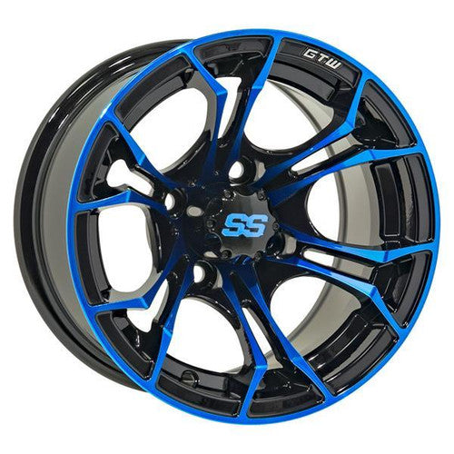 Wheel 12x7 Spyder, Et-.25 Blk/Blue W/Ss Cap