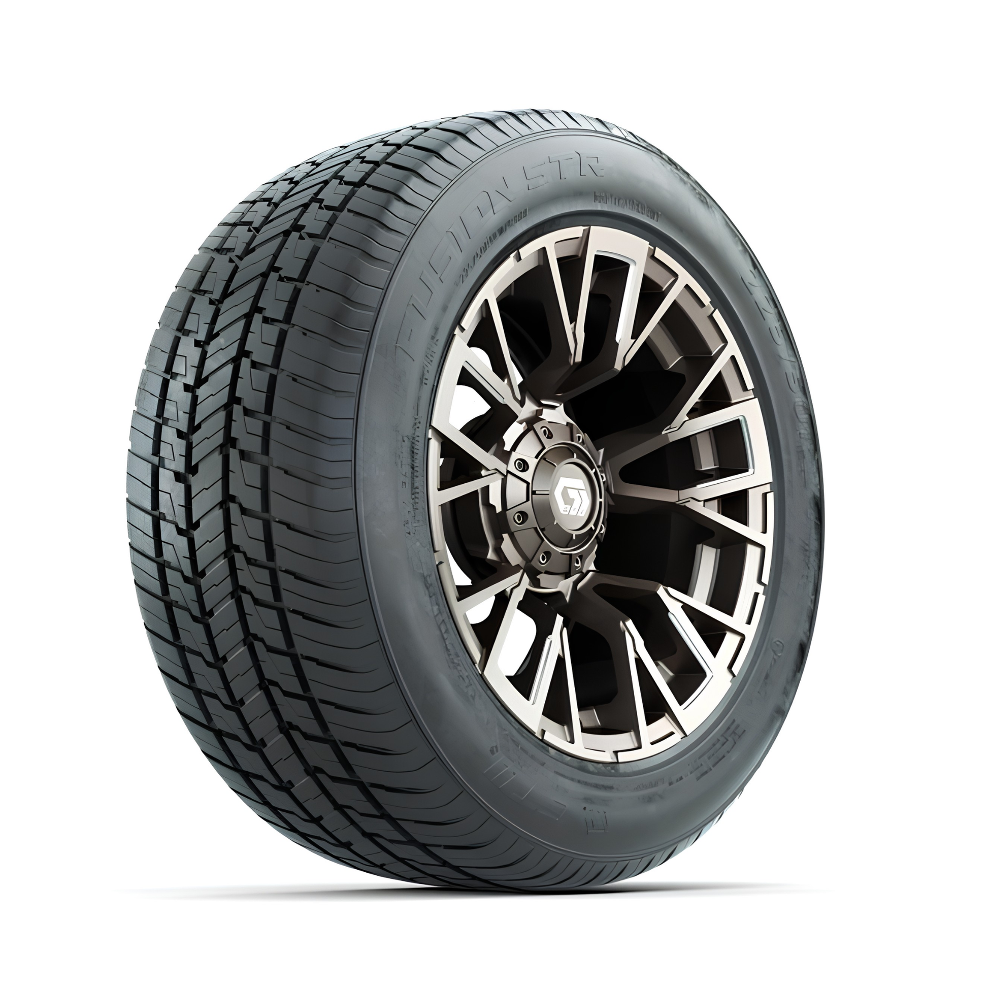 GTW® Vandal 14” Satin Bronze/Machined Wheels with 225/50-R14 Fusion STR Tires – Full Set
