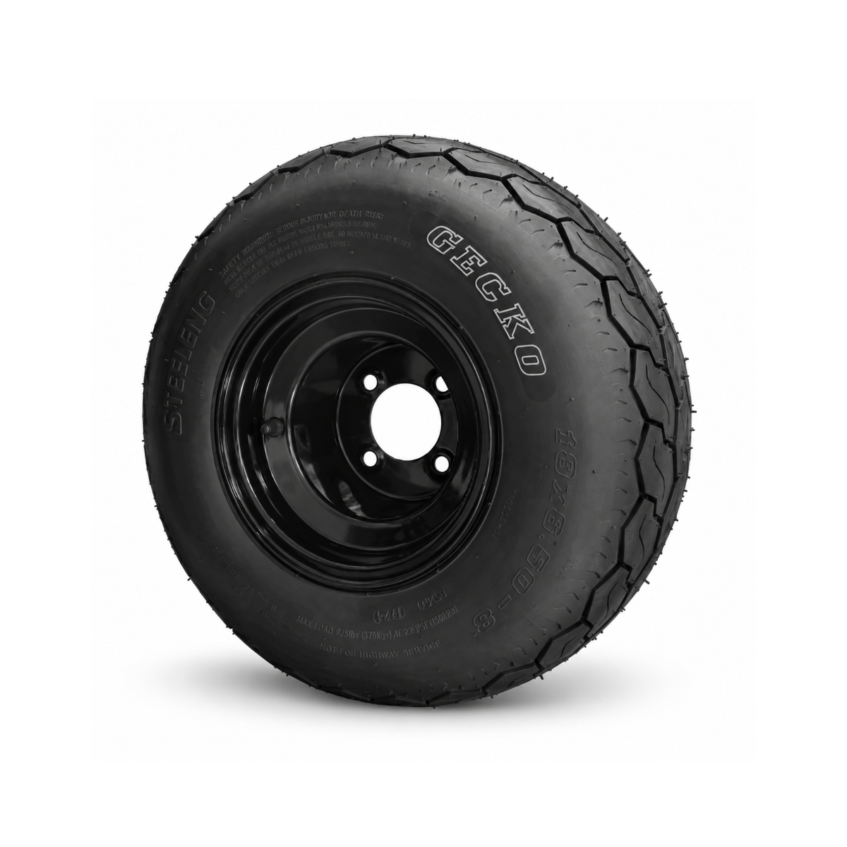 SGC 8” Steel Wheel – Black / STEELENG 18”x8.5”-8” GECKO Street Tire (White Letter Version)