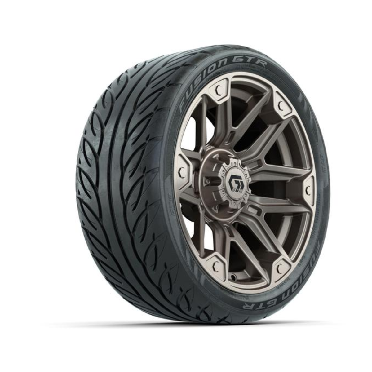 GTW® Graffiti Satin Bronze 14 in Wheels with 205/40-R14 Fusion GTR Steel Belted Street Tires – Full Set