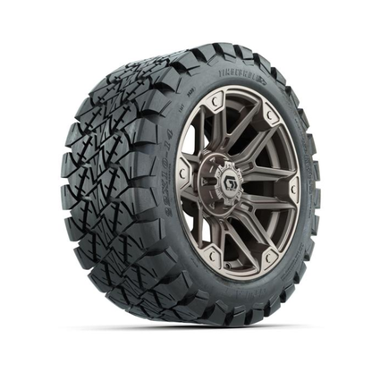 GTW® Graffiti Satin Bronze 14 in Wheels with 22x10-14 Timberwolf All-Terrain Tires – Full Set