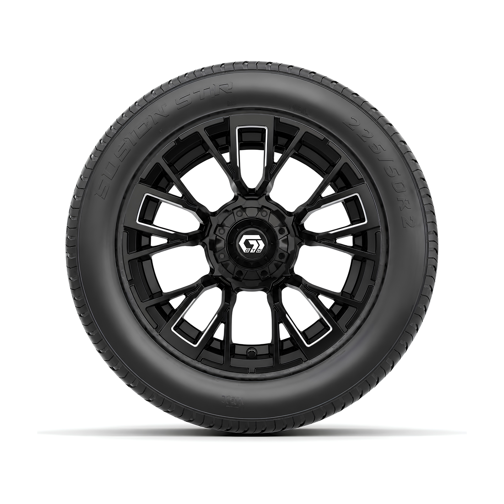 GTW® Vandal 14” Matte Black/Machined Wheels with 225/50-R14 Fusion STR DOT Tires – Full Set