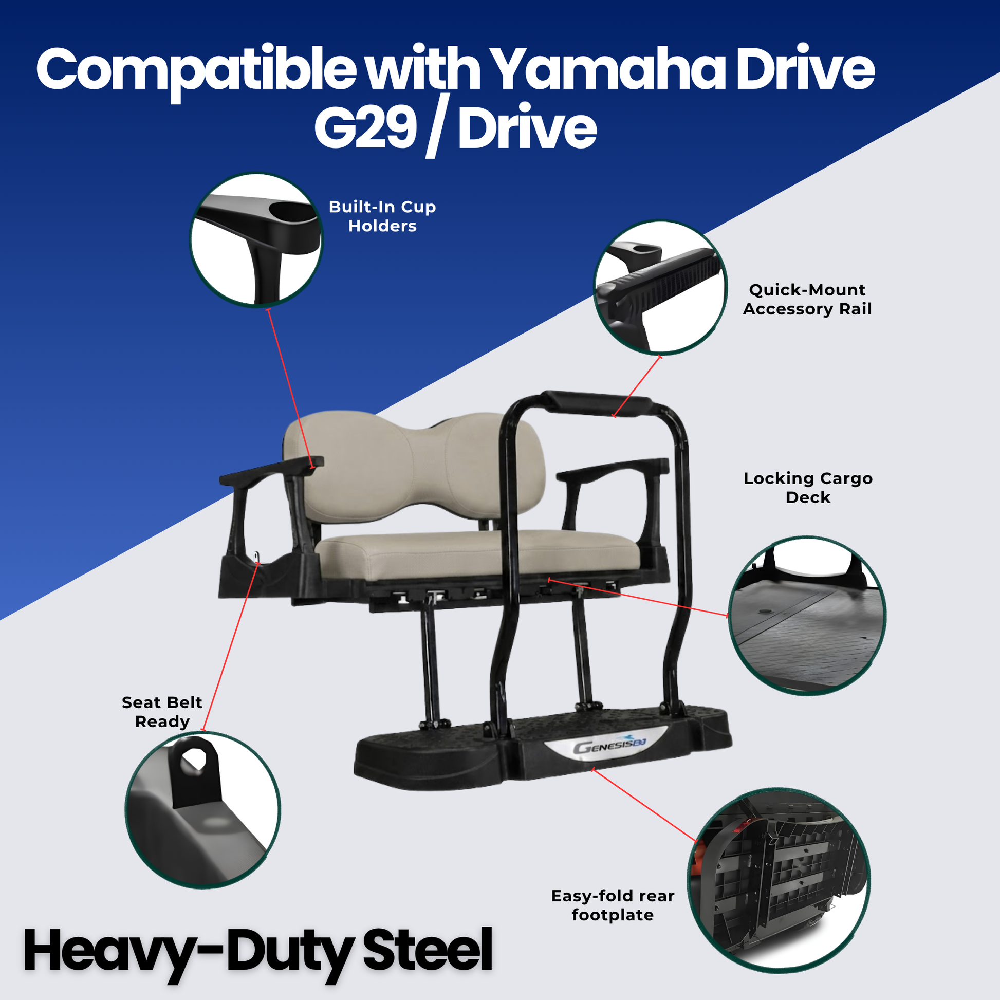 MadJax Genesis 250 Steel Rear Flip Seat Kits with Deluxe & Standard Cushions for Yamaha Drive G29 / Drive2