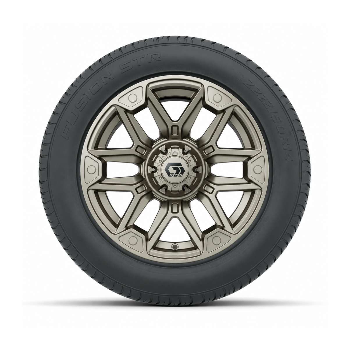 GTW® Graffiti Satin Bronze 14x7 Wheels with 225/50-R14 Fusion STR DOT-Approved Street Tires – Full Set