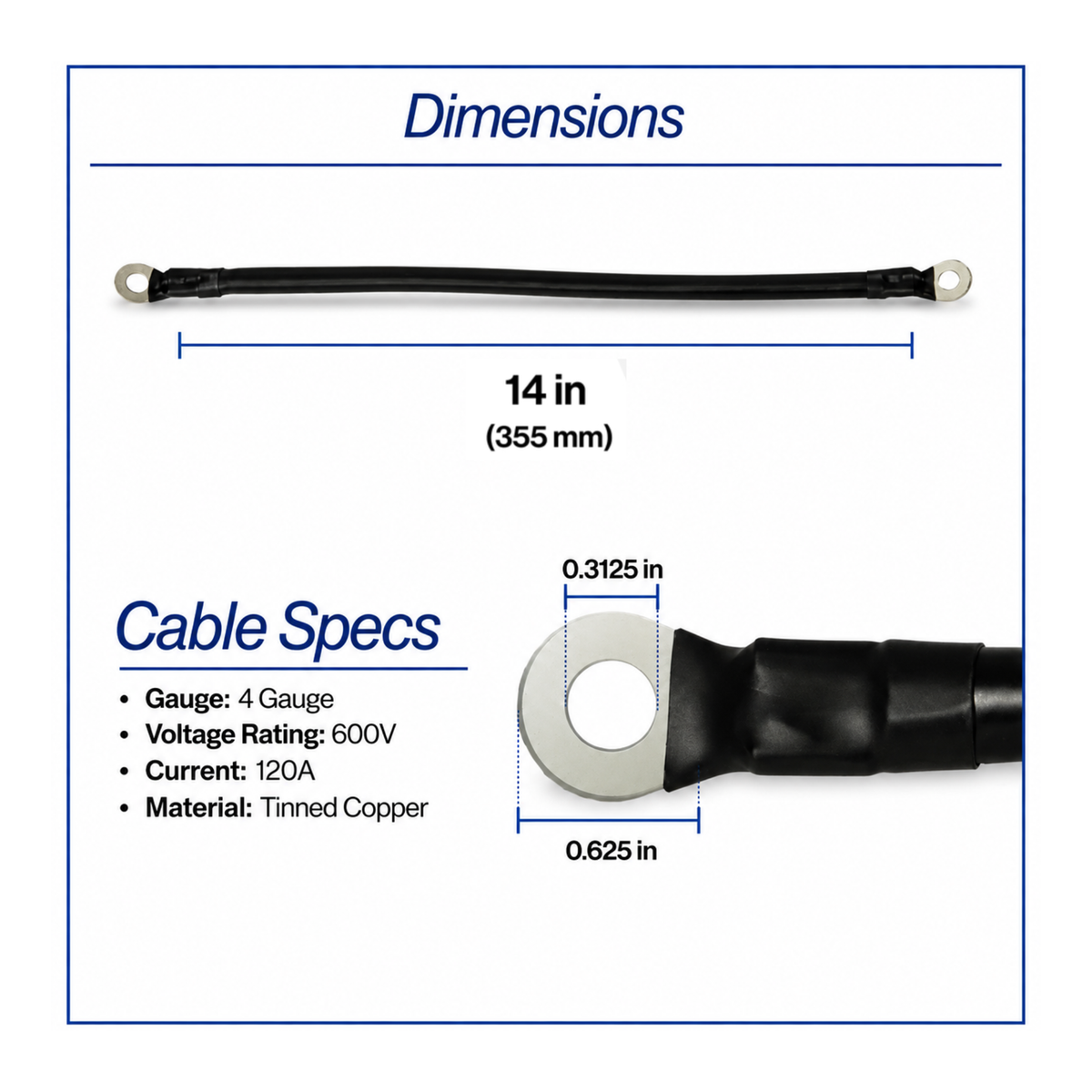 14 Inch 4-Gauge Black Battery Cable