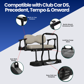 MadJax Genesis 250 Steel Rear Flip Seat Kit with Deluxe / Standard Cushions for Club Car DS, Precedent, Tempo & Onward