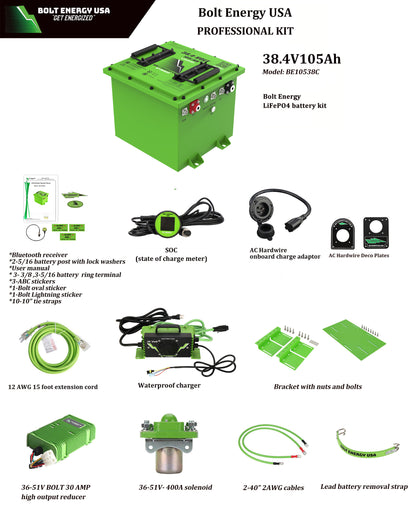 Bolt Energy 105AH 36 Volt Professional Kit - MINI HIGH OUTPUT GOLF CART LITHIUM BATTERY