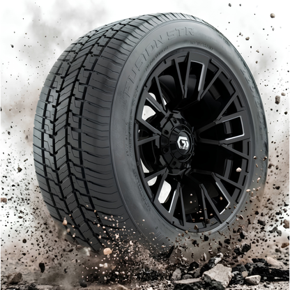 GTW® Vandal 14” Matte Black/Machined Wheels with 225/50-R14 Fusion STR DOT Tires – Full Set