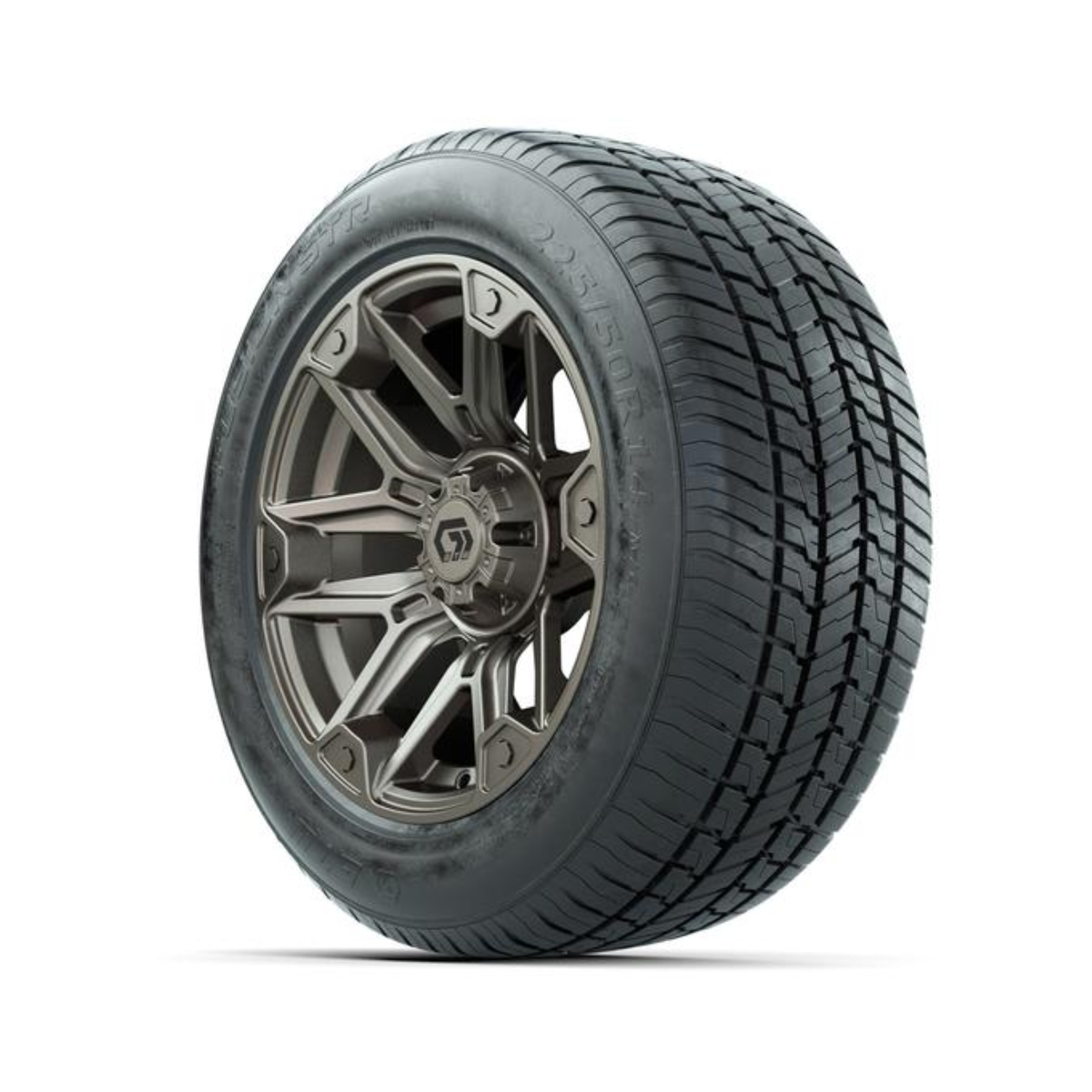 GTW® Graffiti Satin Bronze 14x7 Wheels with 225/50-R14 Fusion STR DOT-Approved Street Tires – Full Set