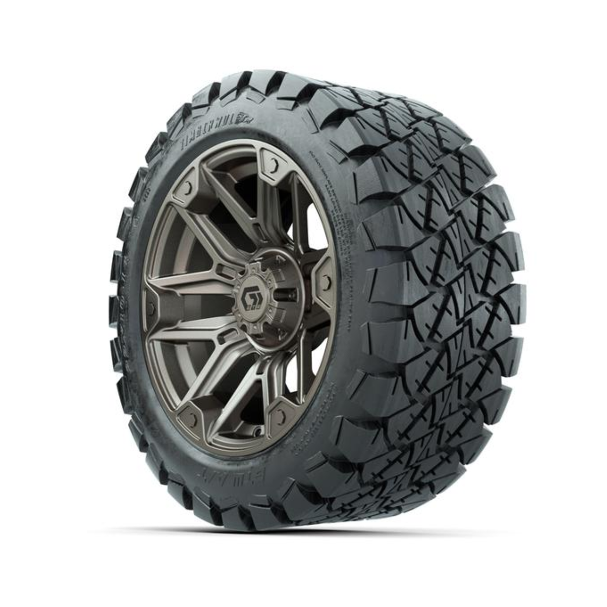 GTW® Graffiti Satin Bronze 14 in Wheels with 22x10-14 Timberwolf All-Terrain Tires – Full Set