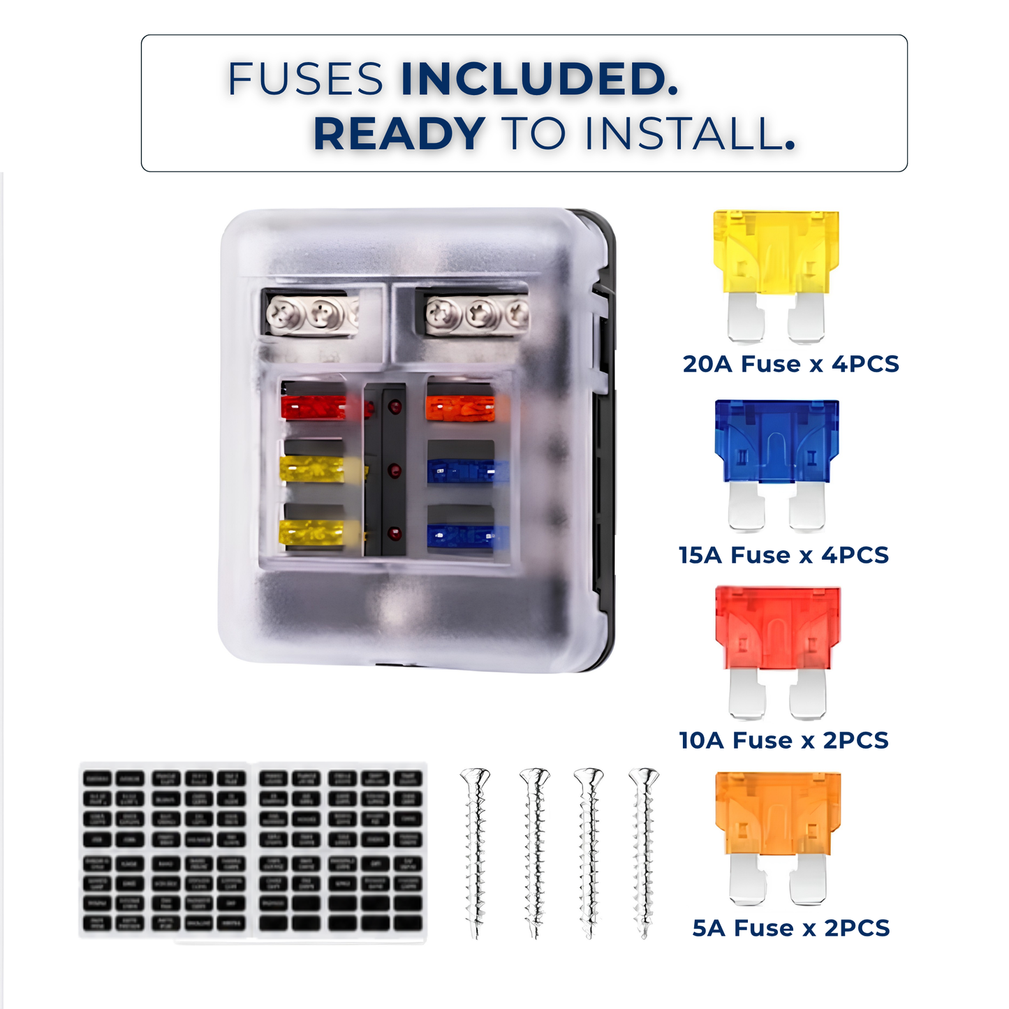 6 Way Fuse Block,12V Blade Fuse 6 Circuit ATC/ATO Waterproof Fuse Box Holder with LED Indicator Waterpoof Cover