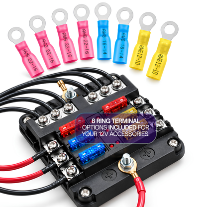 6 Way Fuse Block,12V Blade Fuse 6 Circuit ATC/ATO Waterproof Fuse Box Holder with LED Indicator Waterpoof Cover
