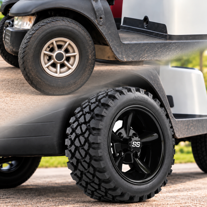 10″ GTW® Godfather Black Wheel – wheel installed on golf cart