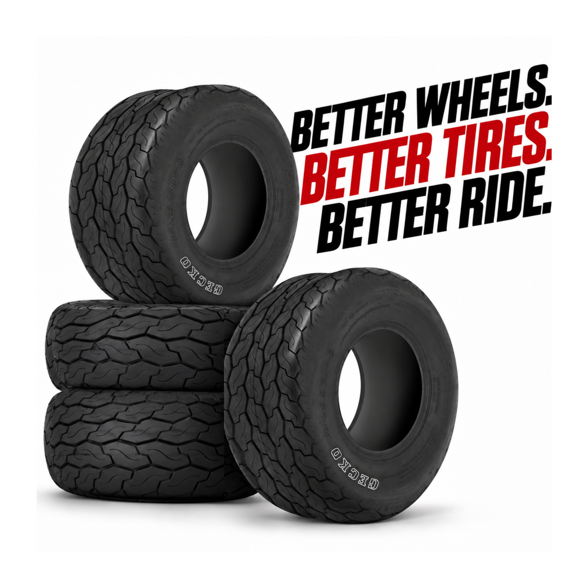 SGC 8” Steel Wheel – Black / STEELENG 18”x8.5”-8” GECKO Street Tire (White Letter Version)