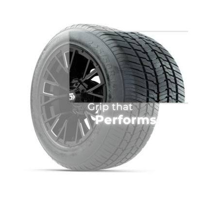 GTW® Vandal 14” Matte Black/Machined Wheels with 225/50-R14 Fusion STR DOT Tires – Full Set