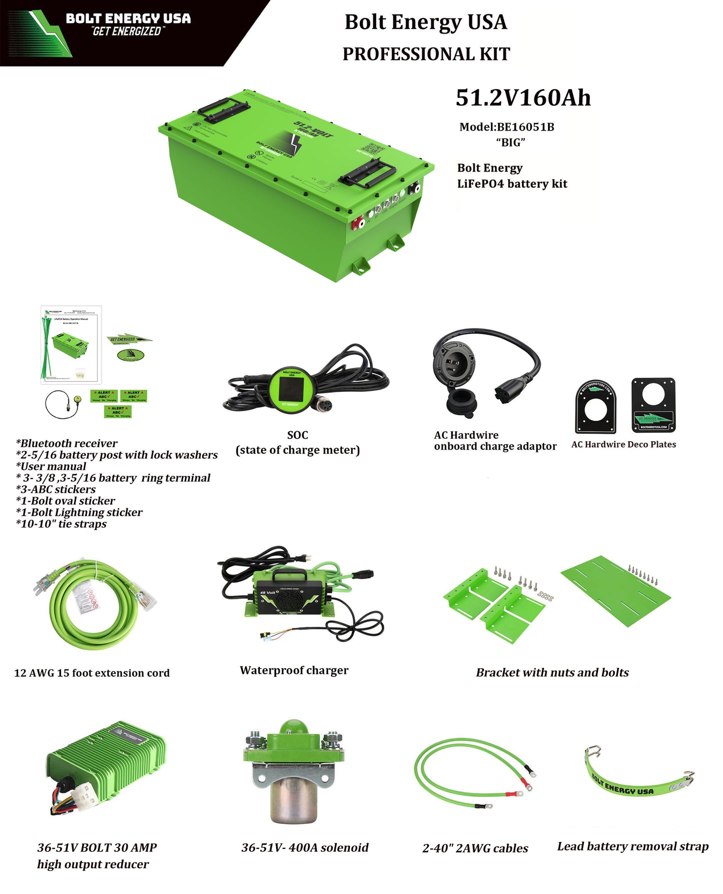 Bolt Energy 160AH 48 Volt Professional Kit - BIG HIGH OUTPUT GOLF CART LITHIUM BATTERY