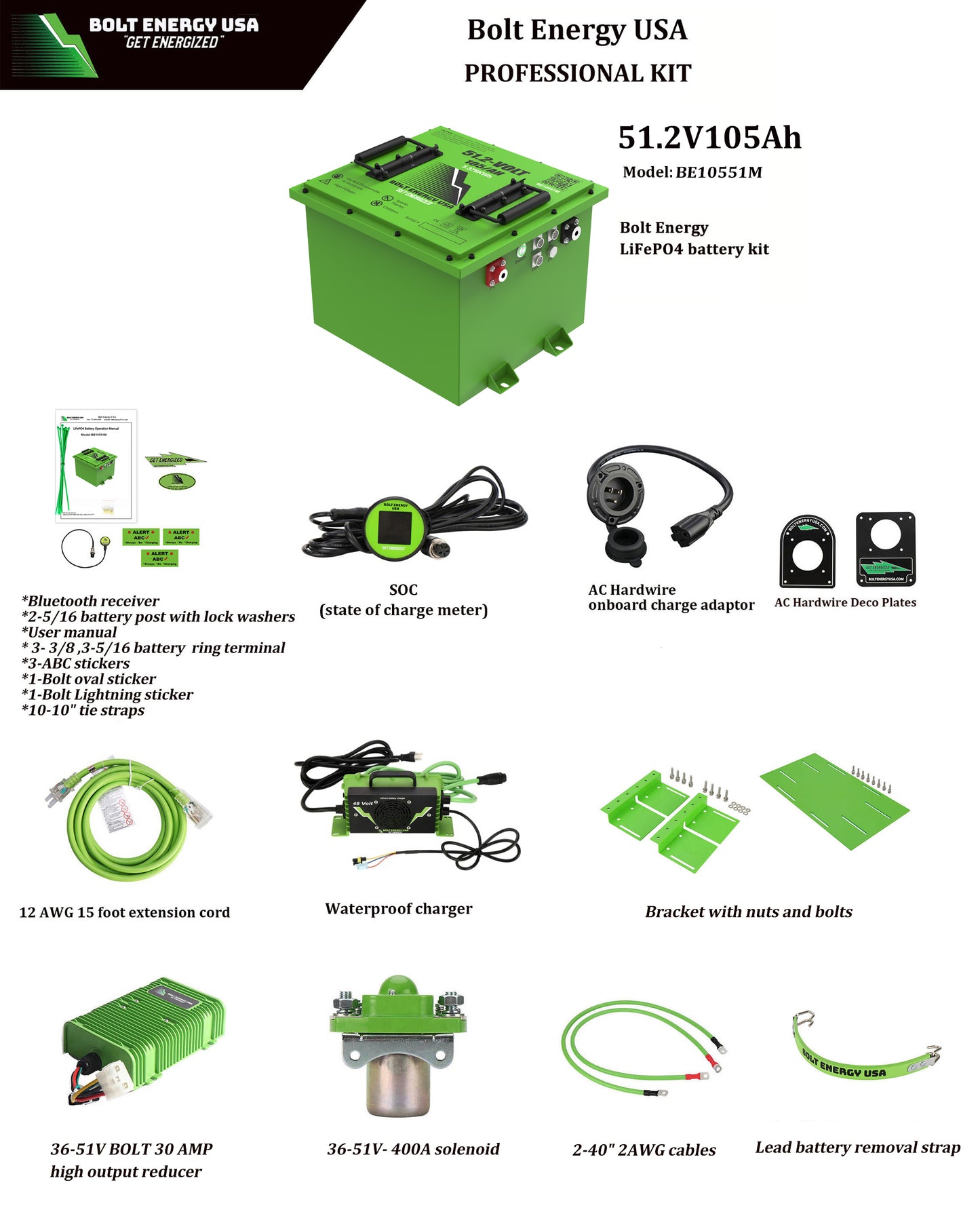 Bolt Energy 105AH 48 Volt Professional Kit - MINI HIGH OUTPUT GOLF CART LITHIUM BATTERY