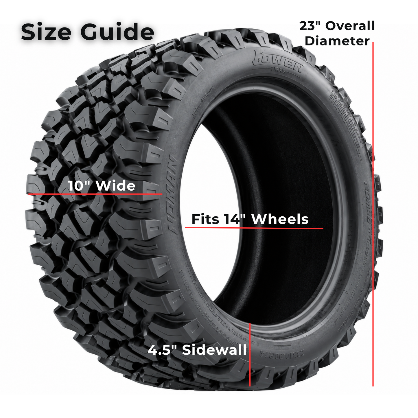 GTW Shogun Gloss Black 14" Wheels with 23x10-R14 Nomad All-Terrain Tires (Set of 4)