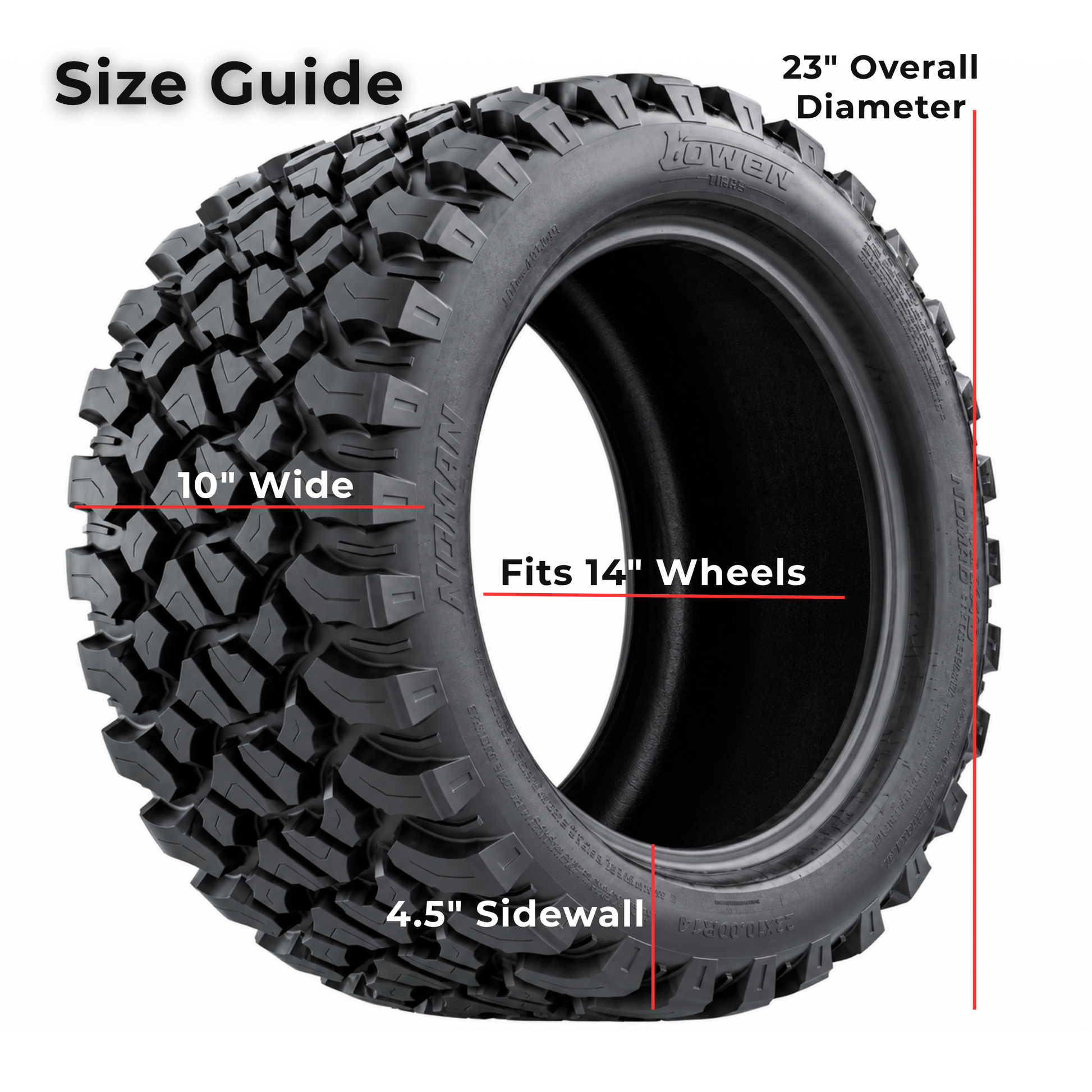 GTW Shogun Gloss Black 14" Wheels with 23x10-R14 Nomad All-Terrain Tires (Set of 4)
