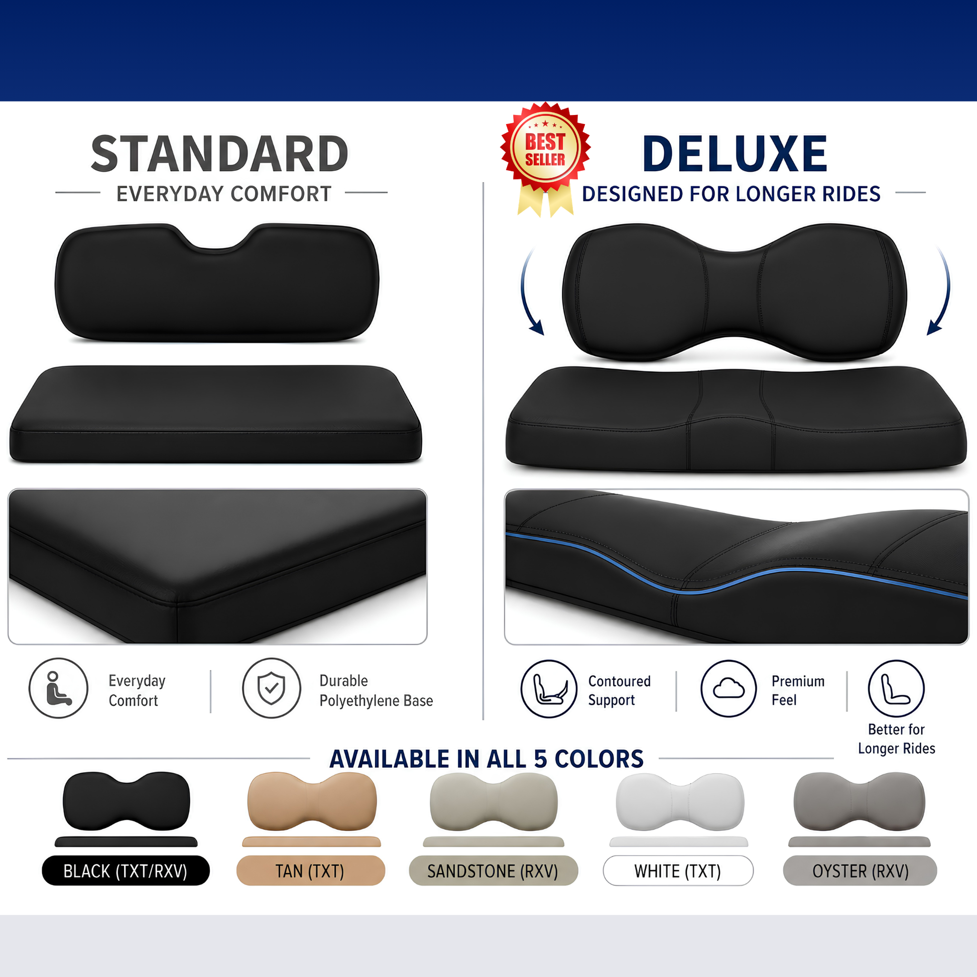 MadJax Genesis 300 Aluminum Rear Seat Kit for E-Z-GO TXT & RXV  Standard / Deluxe Cushions