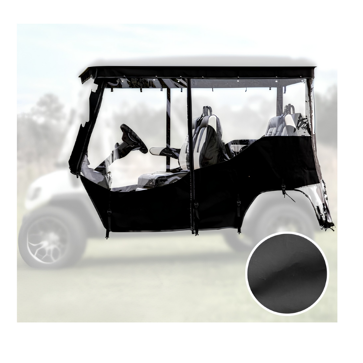 RedDot 4-Passenger Black 3-Sided Track-Style Golf Cart Enclosure for ICON & Advanced EV1 – 2 Forward-Facing Seats