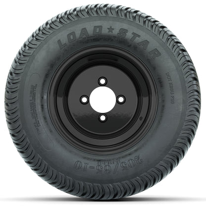 Set of (4) 10 in Black Steel Offset Wheels with 205/65-10 Kenda Load Star Street Tires