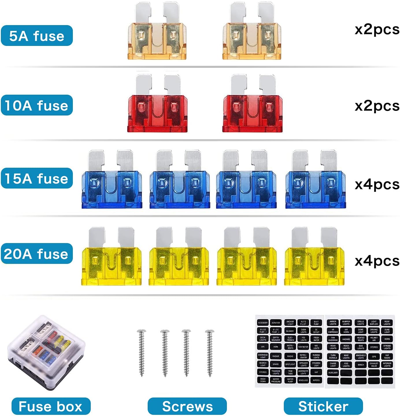 6 Way Fuse Block,12V Blade Fuse 6 Circuit ATC/ATO Waterproof Fuse Box Holder with LED Indicator Waterpoof Cover