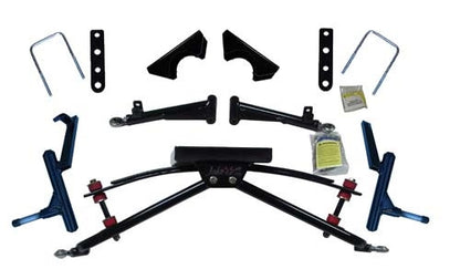 Jake's double A-arm lift kit (4" lift). Accepts up to 23x10.5-12 tire. Club Car gas 97-04.5, electric 82-04.5 DS w/Metal dust covers on front hubs