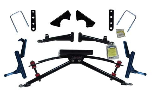 Jake's double A-arm lift kit (4" lift). Accepts up to 23x10.5-12 tire. Club Car gas 97-04.5, electric 82-04.5 DS w/Metal dust covers on front hubs